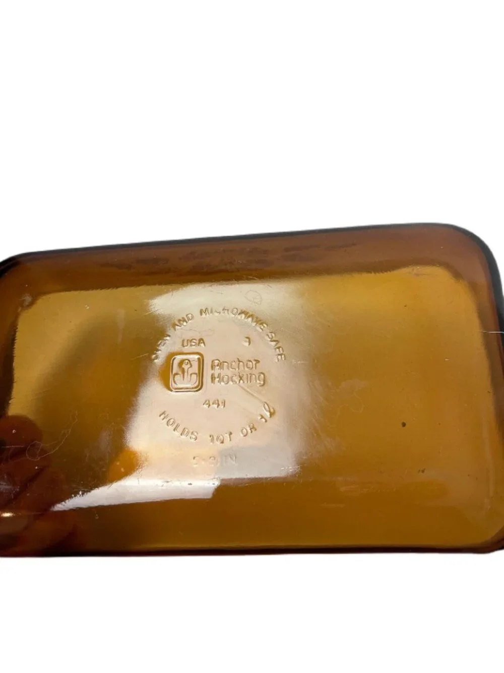 Vintage Amber Glass Autumn Wheat Baking Dish Anchor Hocking 1 Qt USA Pre-Owned